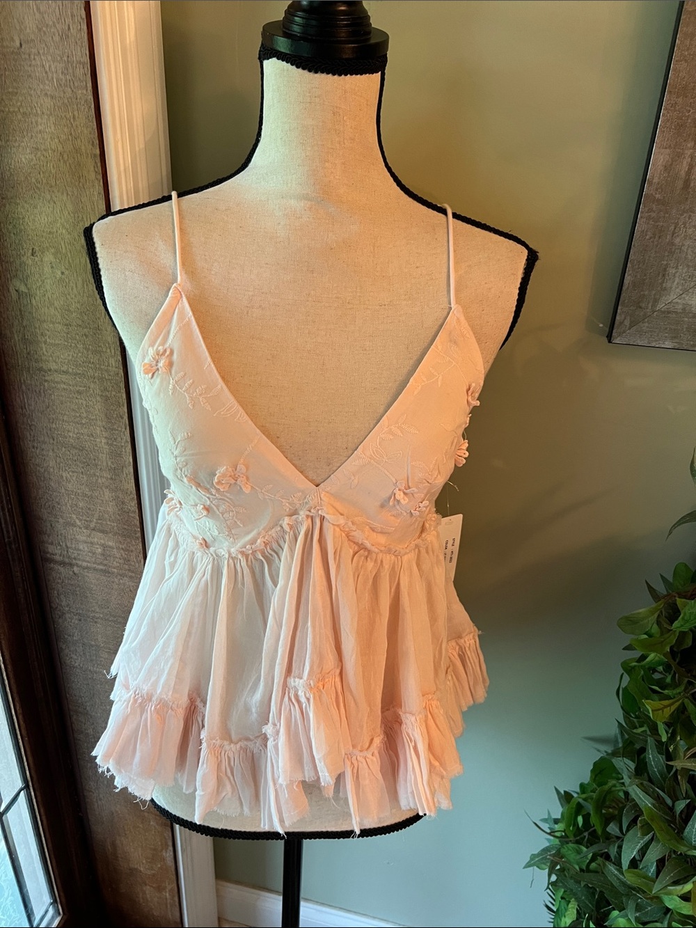 Romantic Light Pink Floral Ruffle Cami Top